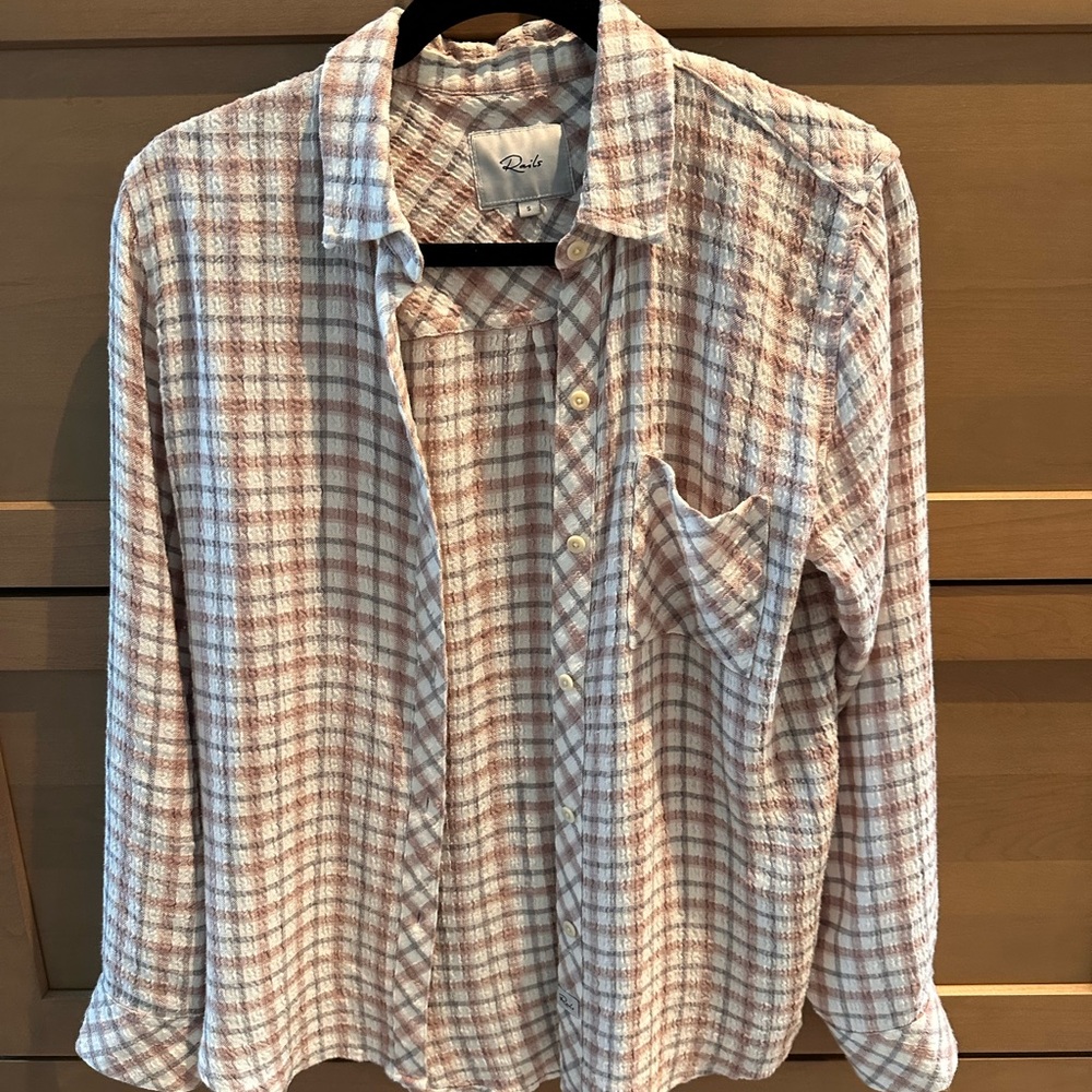 Rails Women’s Beige and White Checkered Casual Shirt